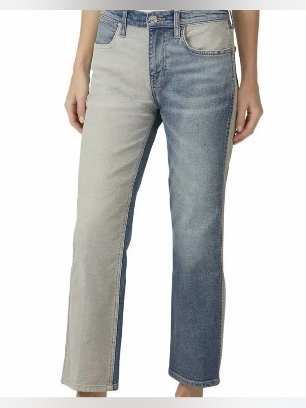 Current/Elliott Two Tone Vanessa Cropped Denim Jeans Flared Hem